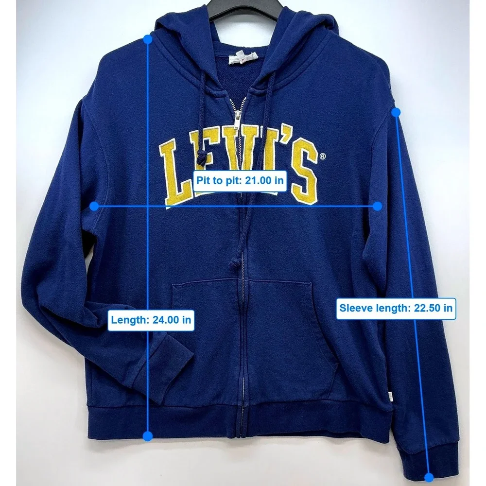 Levis Blue‎ Zip Hoodie M Spellout Logo Preppy Collegecore Athleisure Y2K Summer